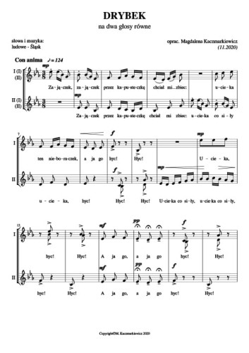 Drybek - melodia ludowa - nuty pdf na dwa głosy równe - opr. M. Kaczmarkiewicz