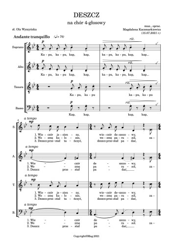 Deszcz - nuty na chór 4-głosowy - M. Kaczmarkiewicz - plik pdf