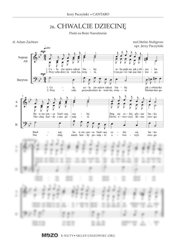 Chwalcie Dziecinę - pieśń na Boże Narodzenie - na chór SAB - opr. J. Paczyński - nuty pdf