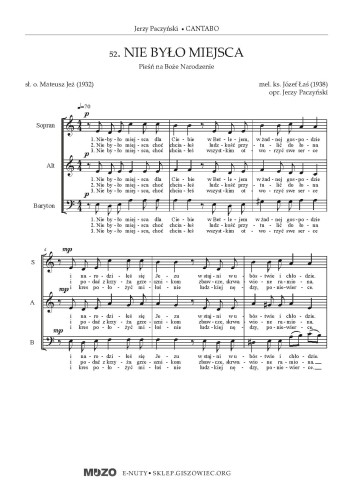 Nie było miejsca dla Ciebie - kolęda na chór SAB - opr. J. Paczyński - nuty pdf