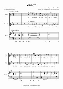 Odlot - piosenka na dwa głosy z akompaniamentem fortepianiu - oprac. M. Kaczmarkiewicz - NUTY PDF