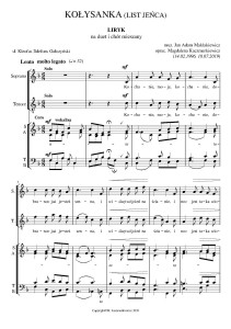 Kołysanka (List Jeńca) na duet i chór mieszany - opr. M. Kaczmarkiewicz