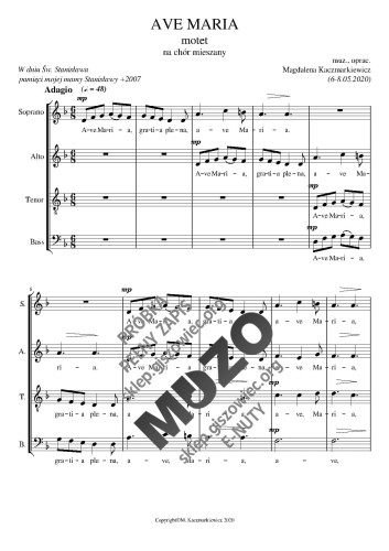 Ave Maria motet na chór mieszany - M. Kaczmarkiewicz - nuty pdf na chór